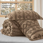 Bedsure Tufted Boho Comforter Set Queen Size - Light Brown Boho Bed Set, GentleSoft™ 3 Pieces Farmhouse Shabby Chic Embroidery Bedding, Gifts for Woman, Jacquard Queen Comforter for All Seasons
