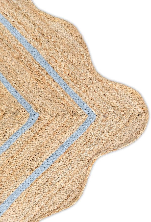 Wave Scalloped Natural Jute Rug - Boho Entryway Runner, Farmhouse Scallop, Gray (5'x8')