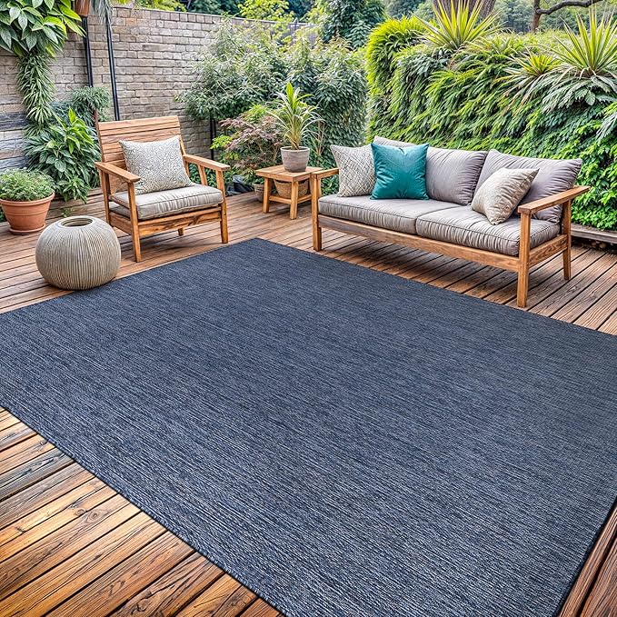 Washable Indoor Outdoor Rug 9x12 Weather Resistant Area Rugs Modern Solid for Porch Deck Balcony Backyard Patio Outside Carpet (9 X 12 Azure Blue)