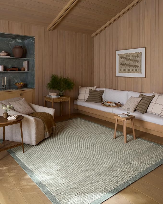 Loloi Amber Lewis Lilah Collection LIH-01 Ivory/Sky 9'-3" x 13' Area Rug Jute, Wool, Cotton, Neutral, Living, Bedroom, Dining, Rug