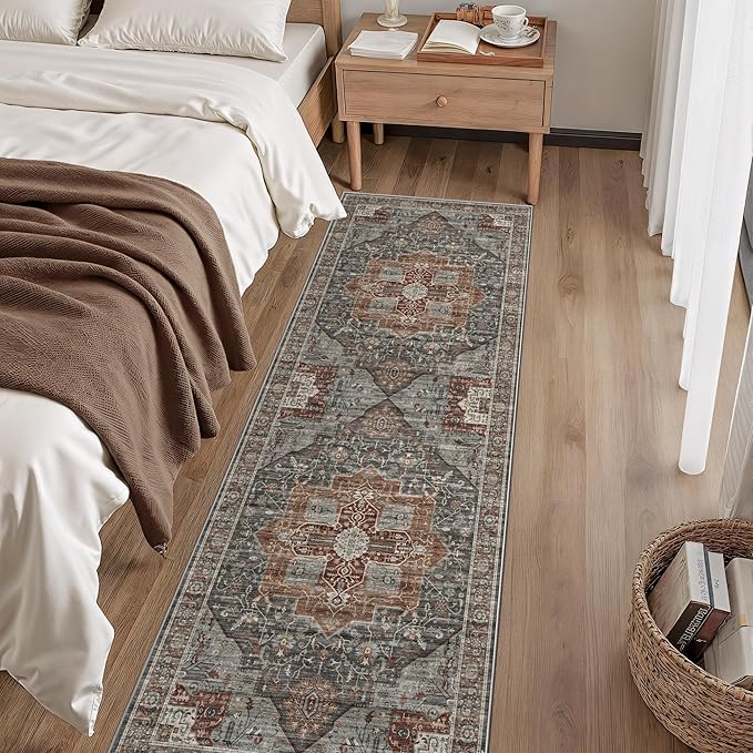 Washable Runner Rug 2x6 Runners for Hallways, Ultra-Thin Carpet Runners for Entryway Anti Slip Backing Runner Rugs for Kitchen Laundry Room Indoor Hallway (Grey/Brown/Tan)