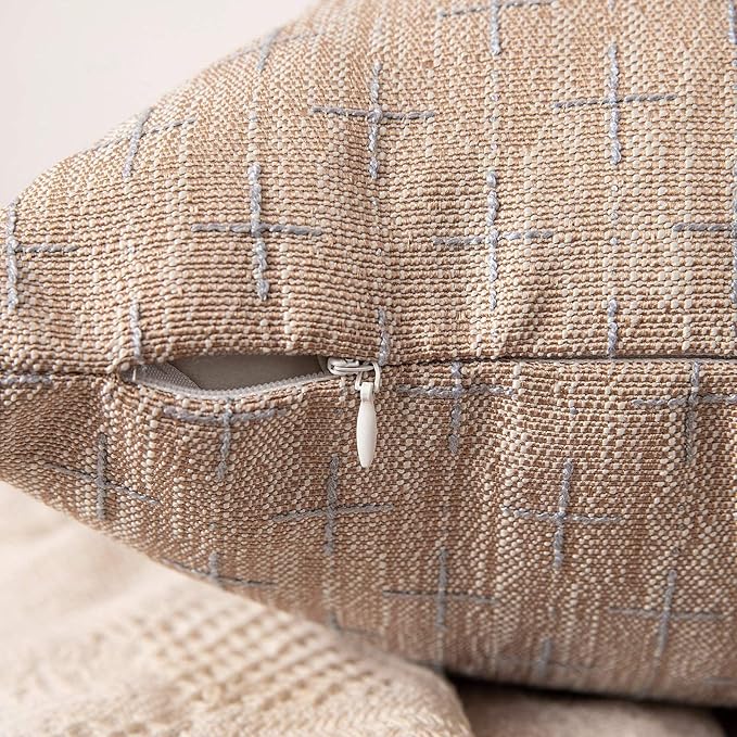 MIULEE Pack of 2 Decorative Burlap Linen Spring Throw Pillow Covers Modern Farmhouse Pillowcases Rustic Woven Textured Cushion Cover for Sofa Couch Bed 24x24 Inch Tan