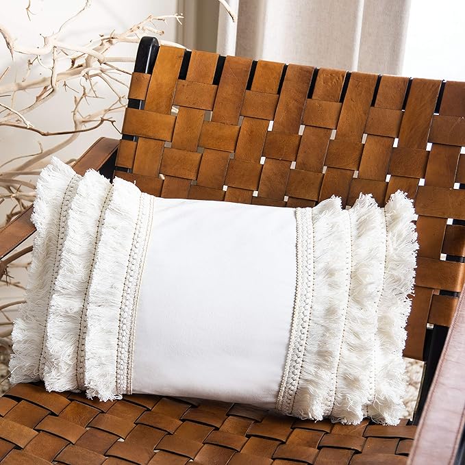 Safavieh Home Collection Grema Boho 12 x 36-inch White Fringe Decorative Accent Pillow PLS7142A-1236
