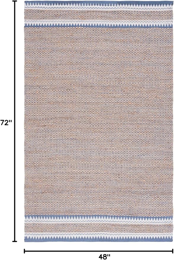 SAFAVIEH Natural Fiber Collection Accent Rug - 4' x 6', Natural & Blue, Handmade Farmhouse Boho Coastal Rustic Jute, Ideal for High Traffic Areas in Entryway, Living Room, Bedroom (NF874M)