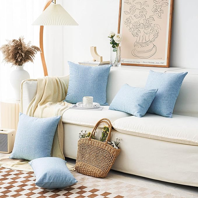 Home Brilliant Pillow Covers 20x20 Decorative Linen Throw Pillow Case Cushion Cover for Patio Sofa, 50 cm, Light Blue
