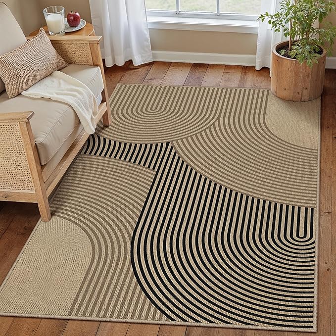 Modern Rainbow Easy Jute Rug 3x5 Washable Indoor Outdoor Area Rugs for Living Room Black Entryway Carpet Farmhouse Non Slip Throw Kitchen Carpet for Porch Patio Courtyard Bedroom