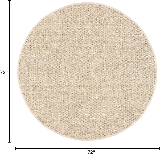 SAFAVIEH Area Rug 6' Round - Natural Fiber Collection - Natural & Beige, Seagrass, Basketweave Pattern with Border (NF114A)