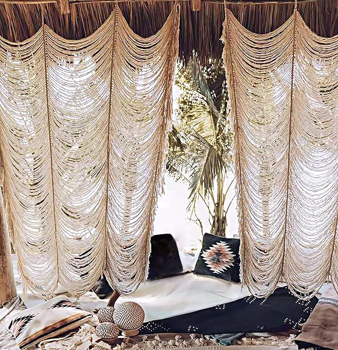 Macrame Curtain Boho Curtain Doorway Window Wall Decor Fiber Yarn Art Craftsmanship Bedroom Headboard Décor,59" W x 75" H(1 Panel)