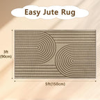 Outdoor Rug Easy Jute Rug 3x5 Entryway Porch Area Rug Indoor Foyer Outdoor Patio Door Mat Washable Non-Slip Low Pile Brown Rainbow Throw Carpet for Living Room Kitchen Bedroom Balcony Floor Mats