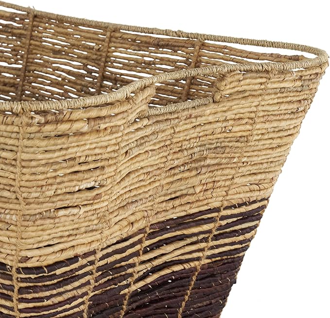 Deco 79 Seagrass Handmade Decorative and Functional Storage Basket Oversized Color Block Basket Organizer with Slot Handles, Basket for Storage 30" x 20" x 15", Brown