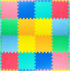 ProSource Foam Puzzle Floor Play Mat for Kids and Babies with Solid Colors, 36 or 16 Interlocking Tiles with Borders, Assorted