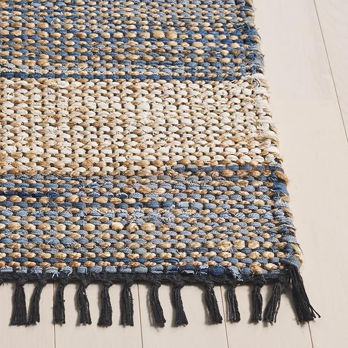 SAFAVIEH Area Rug 8x10 - Cape Cod Collection - Large - Light Blue, Handmade Denim & Jute, Ideal for Living Room, Bedroom, Office, Dining Space (CAP153L)
