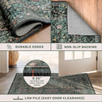 Dark Green Washable 3x20 Extra Long Runner Rug for Hallway Non Slip, Large Kitchen Indoor Floor Rugs for Entryway Hall Way, Soft Stain Resistant Low Pile Vintage Floral Carpet