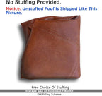 Thgonwid Unstuffed Faux Leather Pouf Cover Handle, Footstool Ottoman Storage Solution, Floor Footrest Cushion, 16.5”Dx12”H, No Filler, (Pocket-Handle) Amaretto