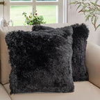 Cheer Collection Throw Pillows for Couch and Bed, Soft Shaggy Throw Pillows with Inserts Included, Cozy Long Hair Faux Fur Pillows - Set of 2-24" x 24" Black