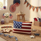 AVOIN colorlife 4th of July Patriotic Striped Star Flag Embroidered Throw Pillow Cover, 12 x 20 Inch Independence Day Decor Tufted Patterned Linen Cushion Case for Sofa Couch