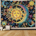 Accnicc Sun and Moon Tapestry for Bedroom Boho Hippie Floral Wall Tapestry Aesthetic Vintage Stained Glass Flower Plant Celestial Large Tapestries Wall Hanging for Living Room Dorm 80 x 60 Inch