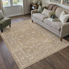 5x7 Area Rug Brown Washable Vintage Carpet Living Room Bedroom Non Slip Stain Soft Resistant Low Pile Thin Boho Accent Indoor Throw Rug for Dining Room Office