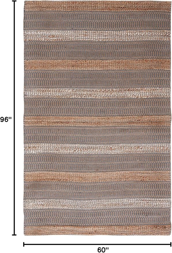 SAFAVIEH Natural Fiber Collection Area Rug - 5' x 8', Grey & Natural, Handmade Flat Weave Stripe Jute & Cotton, Ideal for High Traffic Areas in Living Room, Bedroom (NFB652F)
