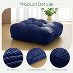 HIGOGOGO 6" Extra Thick Floor Pillow Cushion for Adults, Meditation Cushion Pillow, Large Square Floor Sitting, Tufted Corduroy Cover, for Tatami Living Room or Yoga, 22x22 Inch, 2Pack, Navy