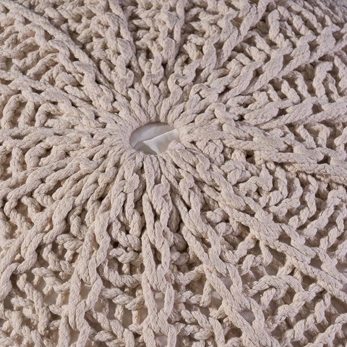 Christopher Knight Home Agatha Knitted Cotton Pouf, Beige Small