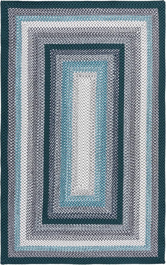SAFAVIEH Washable Rug Outdoor Braided Collection - 6' x 9', Teal & Multi, Handmade & Reversible, Non-Shedding & Easy to Clean, Ideal for Patio, Backyard, Mudroom (BRD308J)
