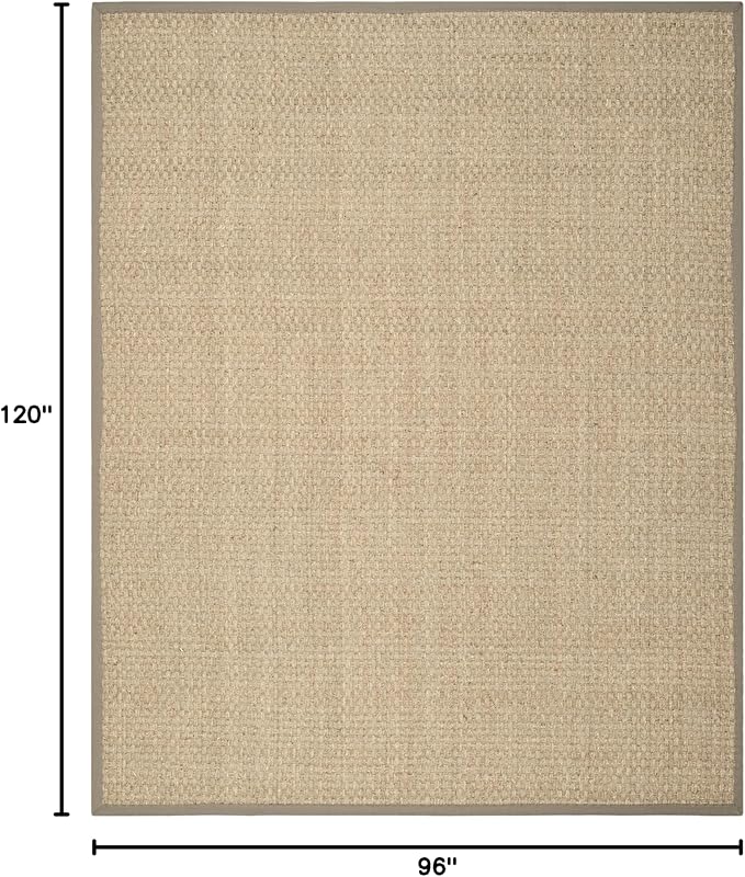 SAFAVIEH Area Rug 8x10 - Natural Fiber Collection - Large - Natural & Grey, Seagrass, Basketweave Pattern (NF114P)