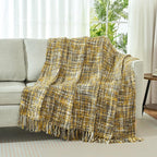 Multi-Color Gold Cable Woven Throw Blanket for Couch,60"X80" Boho Style Textured Blankets for Home Decor,Super Soft Warm Cozy Chunky Blanket with Decorative Tassels for Bed and Sofa
