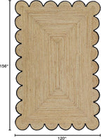 Scalloped Natural Jute Area Rug, Black Trim, 10'x13'