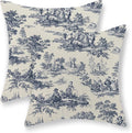 French Country Pillow Covers 18x18 Set of 2 Vintage Toile Blue Throw Pillows French Country Outdoor Decorative Pillowcase Rustic Cottage Decor Linen Farmhouse Cushion Case for Couch Bed Sofa