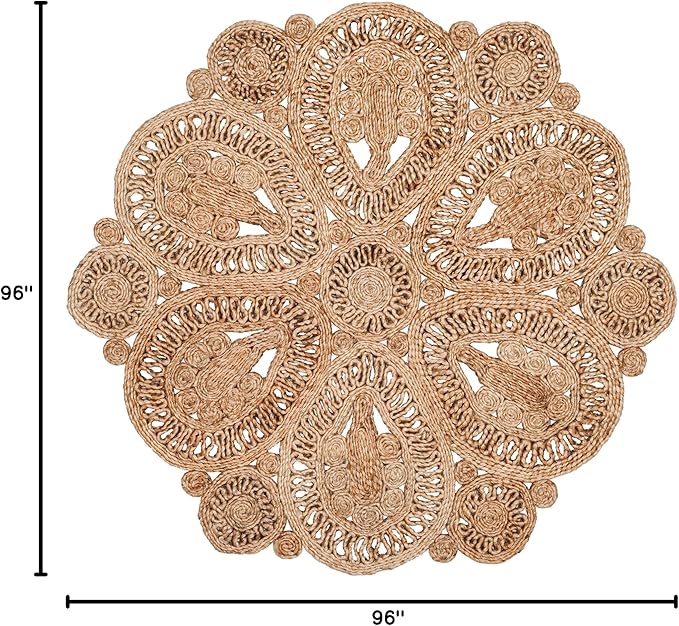 SAFAVIEH Area Rug 8' Round - Natural Fiber Collection - Large - Brown, Handmade Jute, Decorative Boho Floral Design (NF360T)