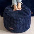 HIGOGOGO Pouf Ottoman Stuffed Round Modern Foam Filled Foot Rest Poufs for Living Room Chair Decorative 26 X 18 Inches Boho Relax Stool for Wedding Christmas Party, Navy Blue