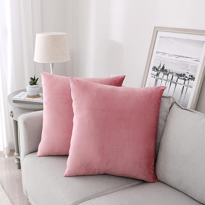 NiNi ALL Decorative Throw Pillow Covers Velvet 28x28 Inch Pack of 2 Pink Cushion Covers Soft for Couch Sofa Bedroom Living Room Outdoor