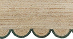 Scalloped Natural Jute Area Rug, Green Trim, 2'6"x16'