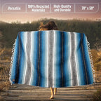 Hydration Nation Authentic Extra Large Mexican Blanket (70"x50") - Handwoven Yoga, Serape- Artisanal Falsa, Beach, Camping, Picnic, Outdoor - Sky Blue
