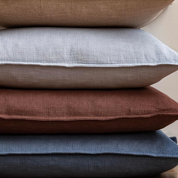 Foindtower Pack of 2, Decorative Ramie Cotton Throw Pillow Covers Soft Accent Euro Cushion Case Farmhouse Neutral Pillowcase for Chair Couch Sofa Bedroom Living Room Home Decor 22 x 22 Inch Dark Blue