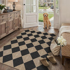 4x6 Checkered Easy Jute Area Rug for Living Room Checkerboard Washable Indoor Outdoor Carpet Farmhouse Patio Office Mat Textured Diamond Non Slip Black Carpet for Dorm Backyard Dining Room