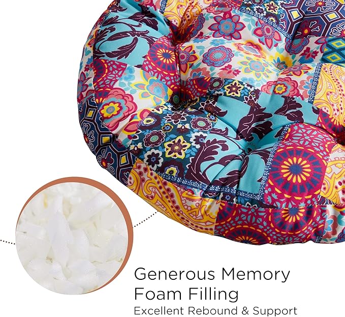 Codi Meditation Floor Pillow Set of 2, Boho Pillows Seating for Adults and Kids, Large Cushion for Yoga Living Room Tatami Sitting, Memory Foam Added, 22x22 Inch, Round Multi Patchwork