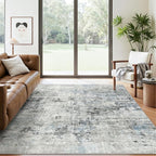 6x9 Abstract Area Rugs for Living Room 6 x 9 Washable Non Slip Low Pile Gray Rugs for Bedroom Dining Room Foldable Thin Gray Blue