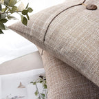 Phantoscope Pack of 2 Farmhouse Throw Pillow Covers Premium Coconut Button Vintage Linen Solid Decorative Pillow Cover for Couch Bed and Chair Beige 20 x 20 inches 50 x 50 cm