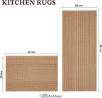 Cotton Blend Kitchen Rug Set 2 Piece, American Country Woven Runner Rug and Doormat, 20"x48"+20"x30", Rustic Farmhouse Washable Area Rugs for Kitchen, Laundry, Entryway