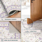 6x9 Lavender Rug for Bedroom, Kids Playroom, Non Slip Large Washable Living Room Area Rug, Low Pile Stain Resistant Foldable Boho Fairy Décor