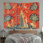 FEASRT European Royal Tapestry Medieval Princess Tapestry, 60x40 Inches Soft Flannelette, Lady and Unicorn for Living Room Bedroom Dorm Decor