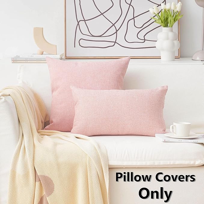 Home Brilliant Decorative Pillow Covers Lined Linen Square Throw Pillows Cover for Sofa Bench Couch, Baby Pink, 18x18(45x45cm)