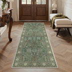 Bavni 2'6''x6 Rug Runners for Hallways, Washable Runner Rug Non Slip, Vintage Floral Print Style Rugs for Bedroom-Lightweight Low Pile Carpet for Hallways Bathroom, Forest Green