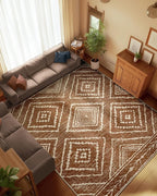 Area Rug 9x12 Rug Machine Washable Non-Slip Low Pile Print Pattern Western Rug for Living Room Bedroom Entryway Tribal Series -Yellowbrown/Cream