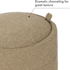 Spatial Order Storage Round Ottoman with Removable Lid (with Hidden Storage) | Spatial Order Home Décor | Upholstered Round Ottoman – Brown Boucle