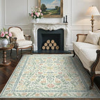 GENIMO 5x7 Washable Area Rug, Non-Slip Vintage Boho Floral Carpet, Soft Low-Pile Thin Bedroom Rug for Living Room, Dining Room, Nursery, Green