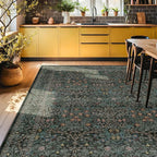 8x12 Area Rug for Living Room - Large Washable Rugs for Bedroom, Dining Room Under Table, Ultra Soft Low Pile Non-Slip Stain Resistant Carpet - Dark Green Vintage Floral Décor