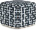 SIMPLIHOME Noreen Boho Square Pouf in Dark Blue and White Handloom Woven Pattern for the Living Room, Bedroom and Kids Room